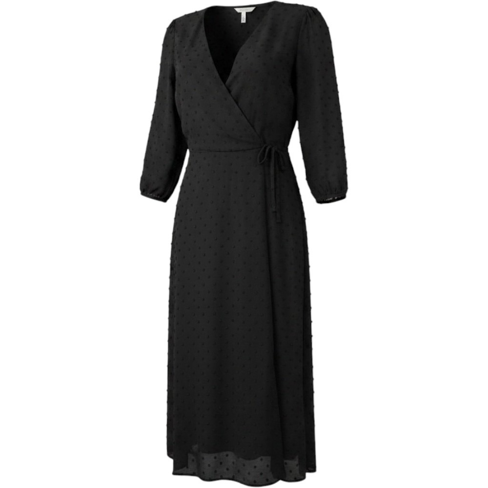 Monteau Los Angeles Black Swiss Dot Wrap Midi Dress V-Neck 3/4 Sleeve NWT Small‎